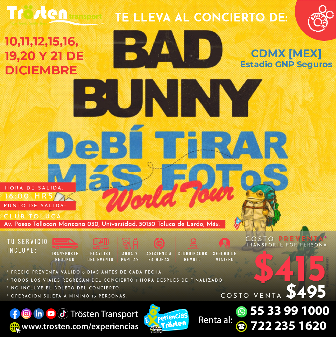 Bad bunny Concierto Transporte Trosten